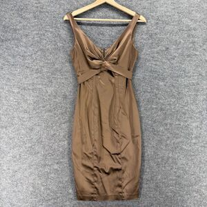 Cache Dress Women 8 Brown Sheath Midi Zipper V-Neck Sleeveless Belted Casual